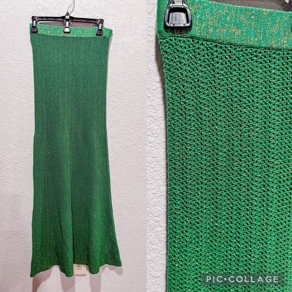 Isabelle François Green Crochet Maxi Skirt Women’s Small St. Tropez Mermaidcore - Picture 1 of 6